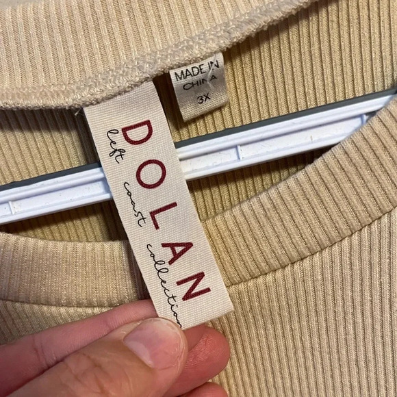 Dolan Puff Sleeve Pearl Embellished Blouse Shirt‎ Tan Crewneck 3X Ribbed - Picture 5 of 6